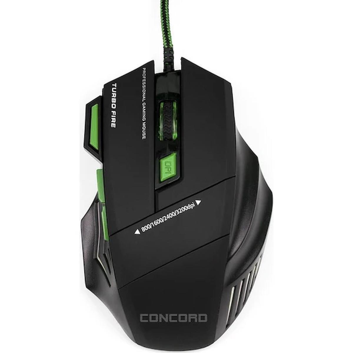 Concord A9S Makrolu Kablolu Siyah Mouse