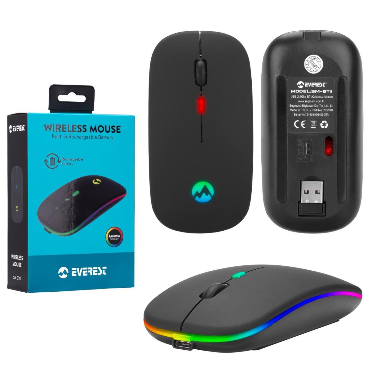 Everest Yatay Kablosuz Siyah Optik Mouse