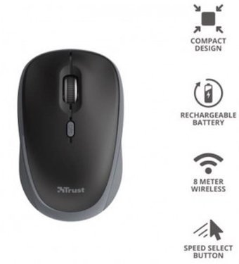 Trust 24077 Ergonomik Kablosuz Siyah Optik Mouse
