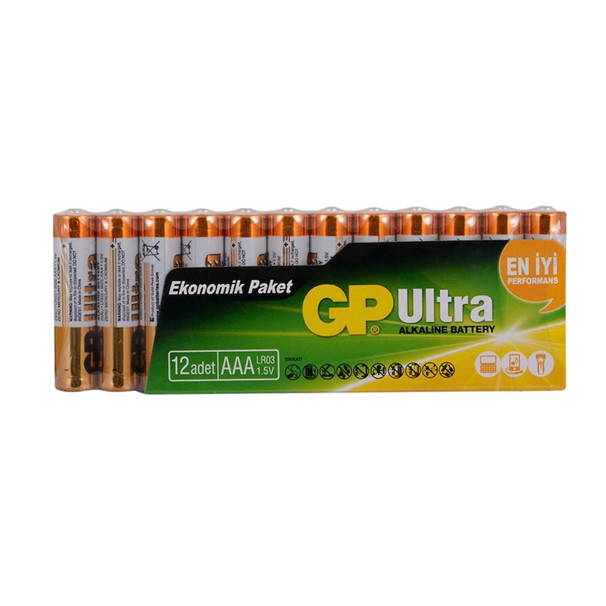 Gp 24AUVS12 1.5 V Alkalin AAA / İnce Kalem Pil 12'li