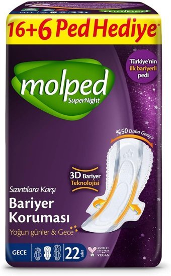 Molped SuperNight İnce 22'li Hijyenik Ped 1 Adet