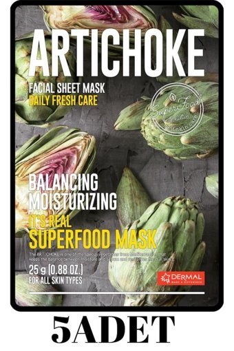 Dermal It's Real Superfood Enginar Nemlendirici Kağıt Yüz Maskesi 5 Adet