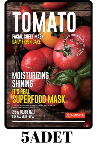 Dermal It's Real Superfood Domates Nemlendirici Kağıt Yüz Maskesi 5 Adet