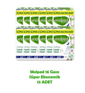 Molped Ped Pure & Soft Extra Long Organik İnce 16'lı Hijyenik Ped 12 Adet