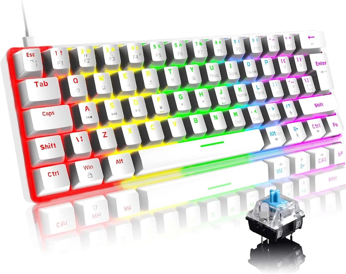 Taha Elektronik T60 Türkçe Q 61 Tuşlu Blue Switch Kablolu Beyaz Gaming Klavye