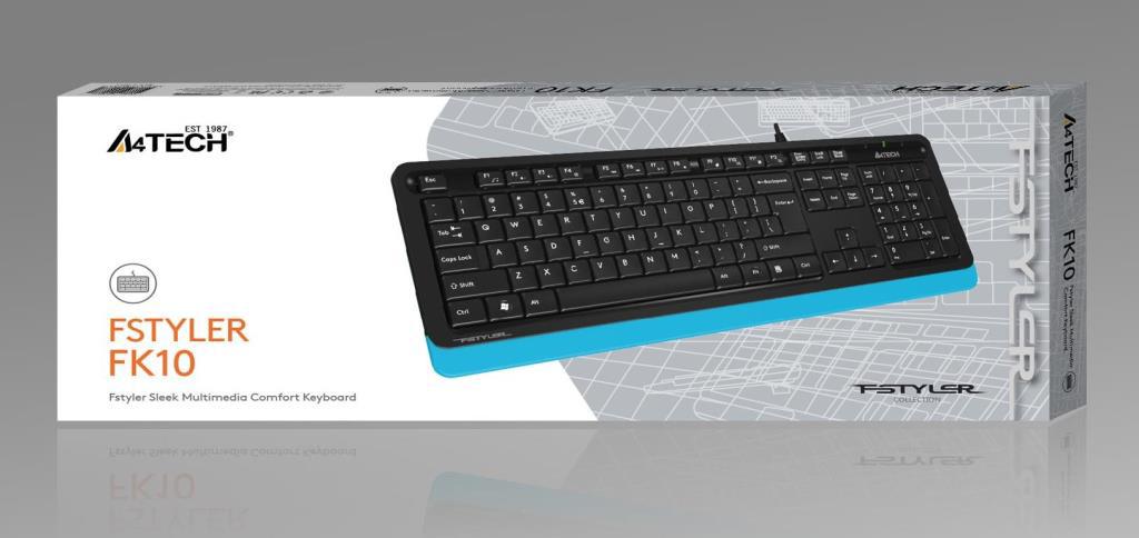 A4tech FK10 Türkçe Q 108 Tuşlu Blue Switch Kablolu Mavi Normal Klavye