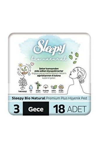 Sleepy Bio Natural İnce 18'li Hijyenik Ped 12 Adet
