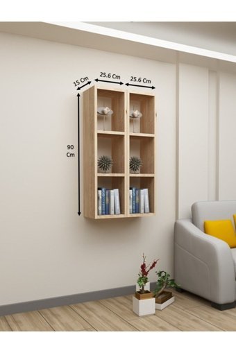 Dekormer Design 6 Bölmeli 6 Raflı 90 cm Meşe Renk Kitaplık
