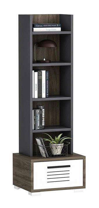Demonte Decor 6 Bölmeli Çekmeceli 4 Raflı Suntalam 140 cm Antrasit Kitaplık