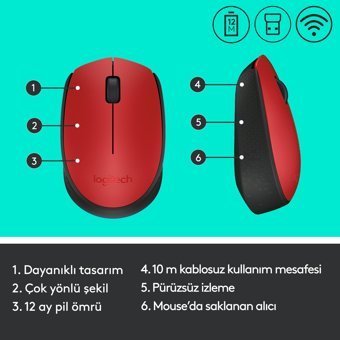 Logitech M171 Kablosuz Kırmızı Optik Mouse