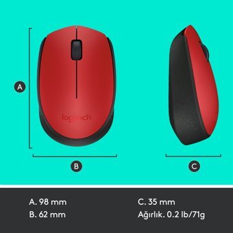 Logitech M171 Kablosuz Kırmızı Optik Mouse