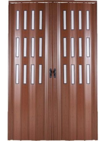 Sarpaş Akordiyon Çift Kapı 177x220 cm Camlı Ceviz 12Mm Katlanır Akordeon PVC - 177 x 220 cm