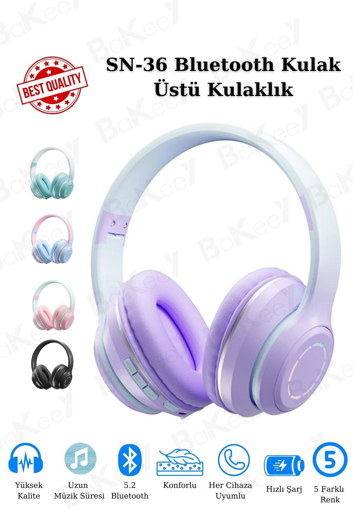 Bakeey 5.2 Kablosuz Kulak Üstü Bluetooth Kulaklık Mor