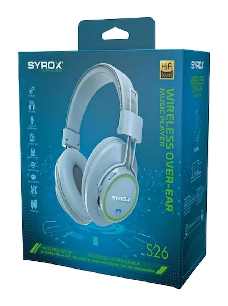 Syrox S26 5.0 Kablosuz Kulak Üstü Bluetooth Kulaklık Açık Mavi