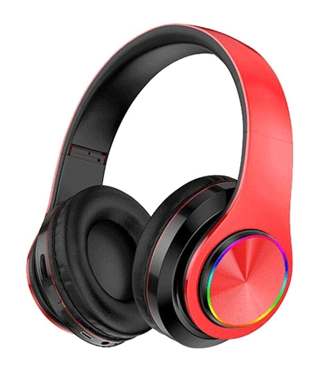 Blue İnter B39 5.0 Işıklı Kablosuz Kulak Üstü Bluetooth Kulaklık Kırmızı