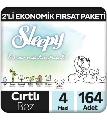 Sleepy Bio Natural 4 Numara Organik Cırtlı Bebek Bezi 2x164 Adet