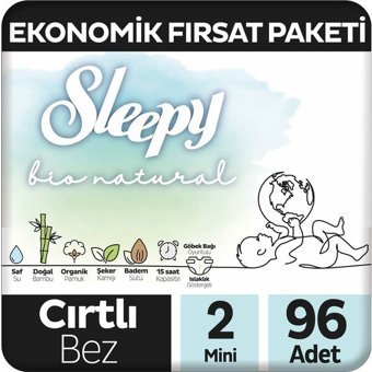 Sleepy Bio Natural 2 Numara Organik Göbek Oyuntulu Cırtlı Bebek Bezi 96 Adet