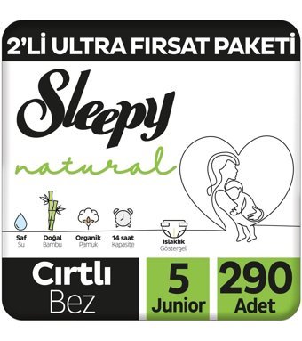 Sleepy Natural 5 Numara Organik Cırtlı Bebek Bezi 2x290 Adet