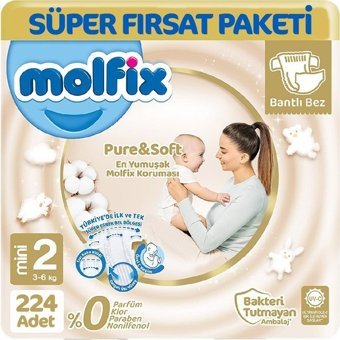 Molfix Pure Soft 2 Numara Bantlı Bebek Bezi 2x112 Adet