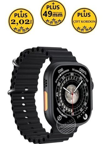 Prepare Watch 8 Ultra Plus Pro 49 mm Silikon Kordon Dikdörtgen Tansiyon Ölçen Unisex Akıllı Saat Siyah
