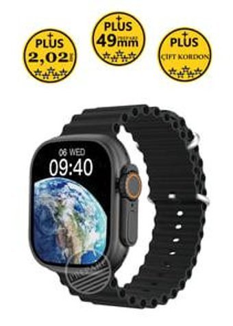 Prepare Watch 8 Ultra Plus Pro 49 mm Silikon Kordon Dikdörtgen Tansiyon Ölçen Unisex Akıllı Saat Siyah