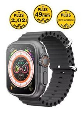 Prepare Watch 8 Ultra Plus Pro 49 mm Silikon Kordon Dikdörtgen Tansiyon Ölçen Unisex Akıllı Saat Siyah