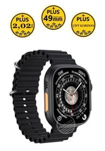 Prepare Watch 8 Ultra Plus Pro 49 mm Silikon Kordon Dikdörtgen Tansiyon Ölçen Unisex Akıllı Saat Siyah