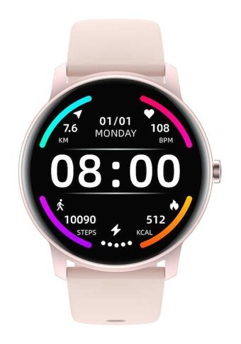 Wiwu SW03 Su Geçirmez 45 mm Silikon Kordon Yuvarlak Tansiyon Ölçen Unisex Akıllı Saat Pembe