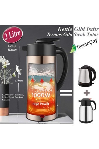 Ezere Termoçay Çelik 2 lt 1000 W Işıklı Modern Kırmızı Kettle