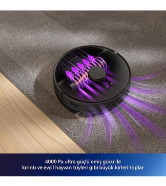 Philips HomeRun 3000 Serisi Aqua XU3000/01 Haritalı Hepa Filtreli 4000 Pa Siyah Robot Süpürge + Mop