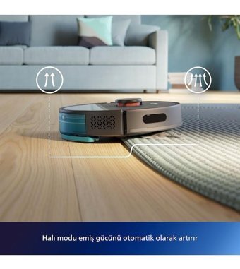 Philips HomeRun 3000 Serisi Aqua XU3000/01 Haritalı Hepa Filtreli 4000 Pa Siyah Robot Süpürge + Mop