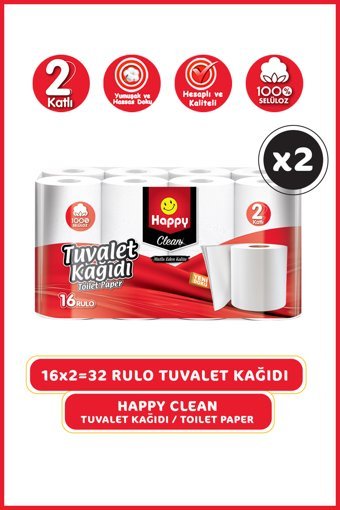 Happy Clean 2 Katlı 2x16'lı Rulo Tuvalet Kağıdı