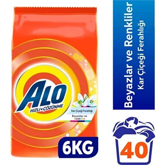 Alo Kar Çiçeği Ferahlğı Hızlı Çözülme Renkliler ve Beyazlar İçin 40 Yıkama Toz Deterjan 6 kg