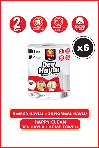 Happy Clean Dev 2 Katlı 6'lı Rulo Kağıt Havlu