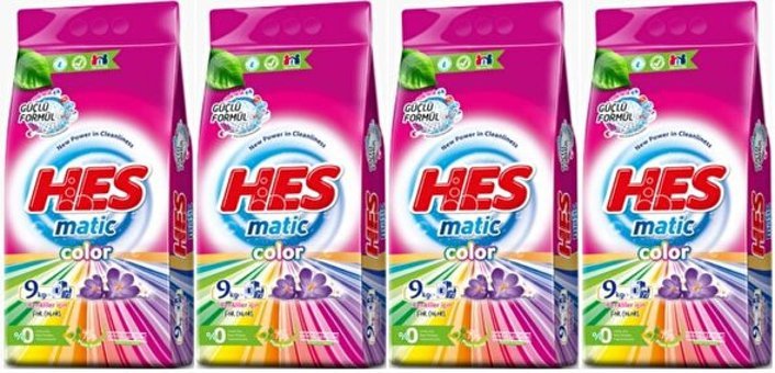 Hes Matik Renkliler İçin 288 Yıkama Toz Deterjan 4x9 kg