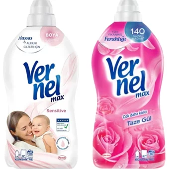 Vernel Max Gül - Sensitive 60 Yıkama Yumuşatıcı 2x1.44 lt