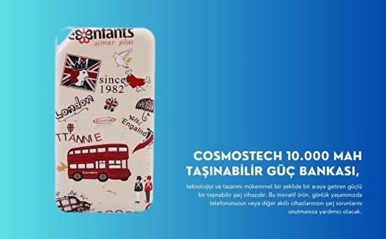 Cosmostech Özel Resim England Temalı 10000 mAh Powerbank Çok Renkli