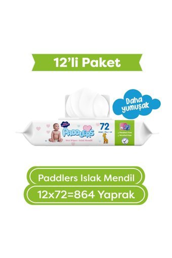 Paddlers 72 Yaprak 12'li Paket Islak Mendil