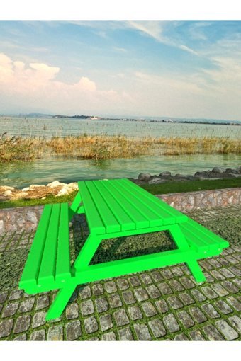 Ekopark Dikdörtgen Ahşap Yeşil Bahçe Masası
