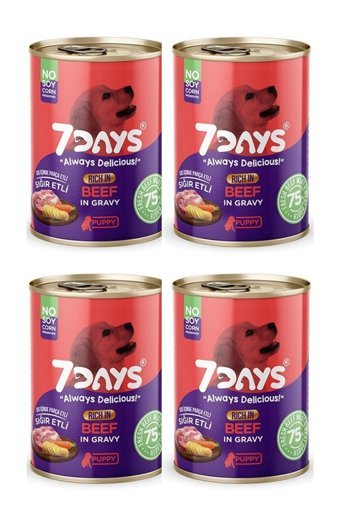 7Days Always Delicious Sığır Etli Yavru Yaş Köpek Maması 415 gr 4'lü