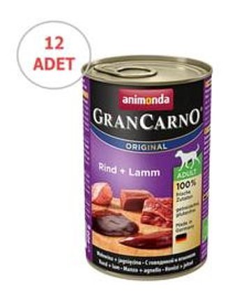 Animonda Gran Carno Biftekli-Kuzu Yaş Köpek Maması 400 gr 12'li
