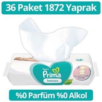 Prima Hassas 52 Yaprak 36'lı Paket Islak Havlu