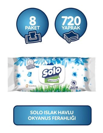 Solo Okyanus Ferahlığı 90 Yaprak 8'li Paket Islak Havlu