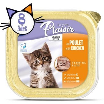Plaisir Terrine Pate Sütlü-Tavuk Yavru Yaş Kedi Maması 8x100 gr