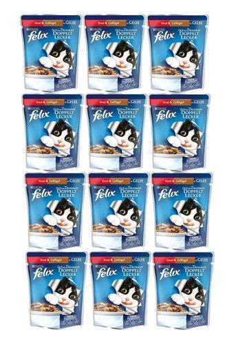 Felix Sığır Eti-Tavuk Yetişkin Yaş Kedi Maması 12x100 gr