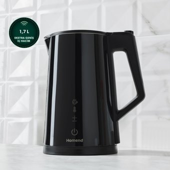 Homend Smart Heatrow Paslanmaz Çelik 1.7 lt 2200 W Klasik Mat Siyah Kettle