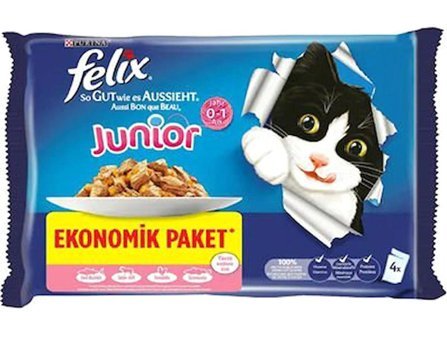 Felix Sığır Eti-Tavuk Yavru Yaş Kedi Maması 4x100 gr