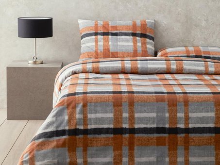 English Home Meta Check Kolay Ütülenir Çift Kişilik Nevresim Takımı Terracotta