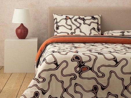 English Home Abstract Art Dijital Baskılı Soft Cotton Çift Kişilik Nevresim Seti Bej