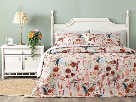English Home Spring Time Dijital Baskılı Soft Cotton Çift Kişilik Nevresim Takımı Bej